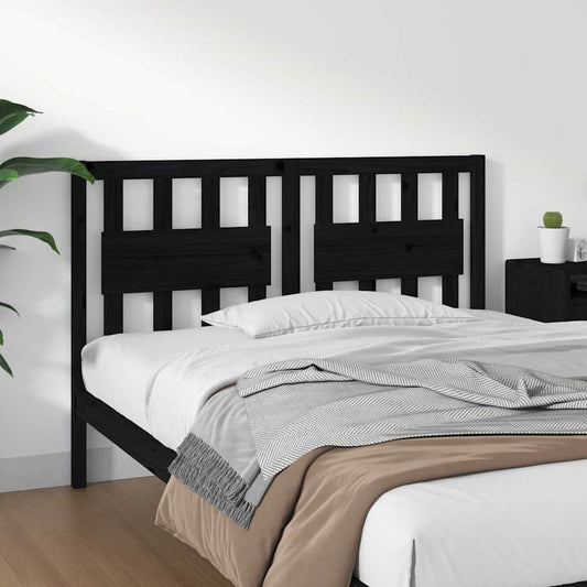 Bed Headboard Black 145.5x4x100 cm Solid Wood Pine