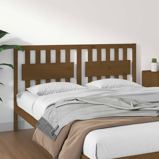 Bed Headboard | Honey Brown | Solid Pine Wood | Large | Decorative Inlays