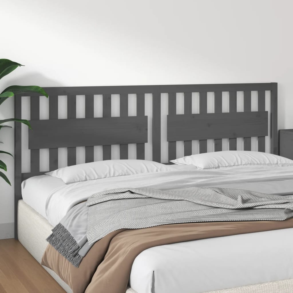 Bed Headboard Grey 205.5x4x100 cm Solid Wood Pine