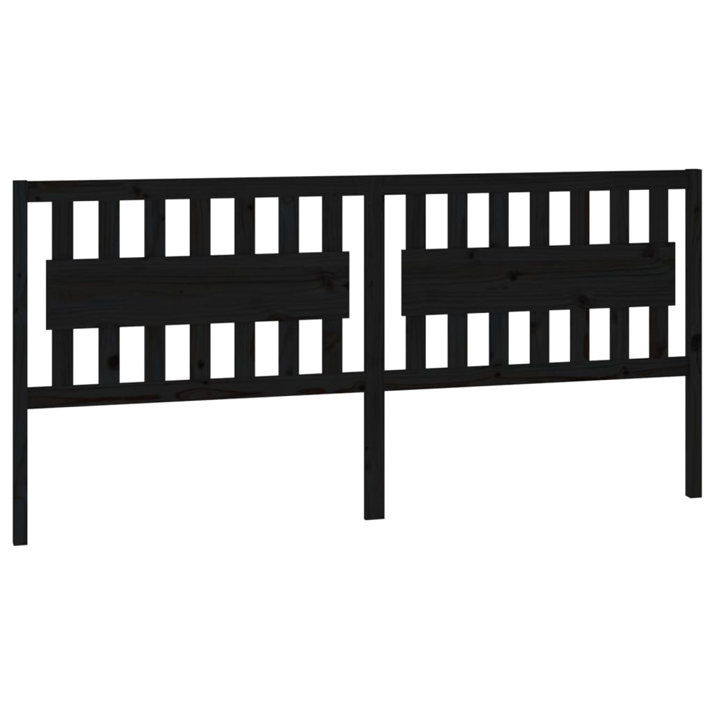 Bed Headboard | Black | Solid Pine Wood | Large | Decorative Inlays
