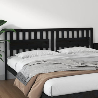 Bed Headboard | Black | Solid Pine Wood | Large | Decorative Inlays