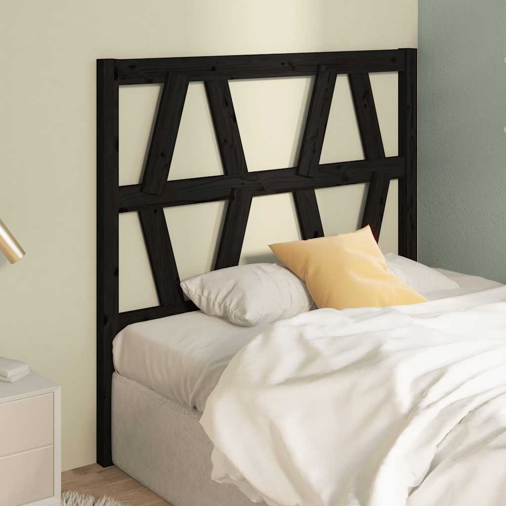 Bed Headboard | Black | Solid pinewood | Medium | Decorative Inlays