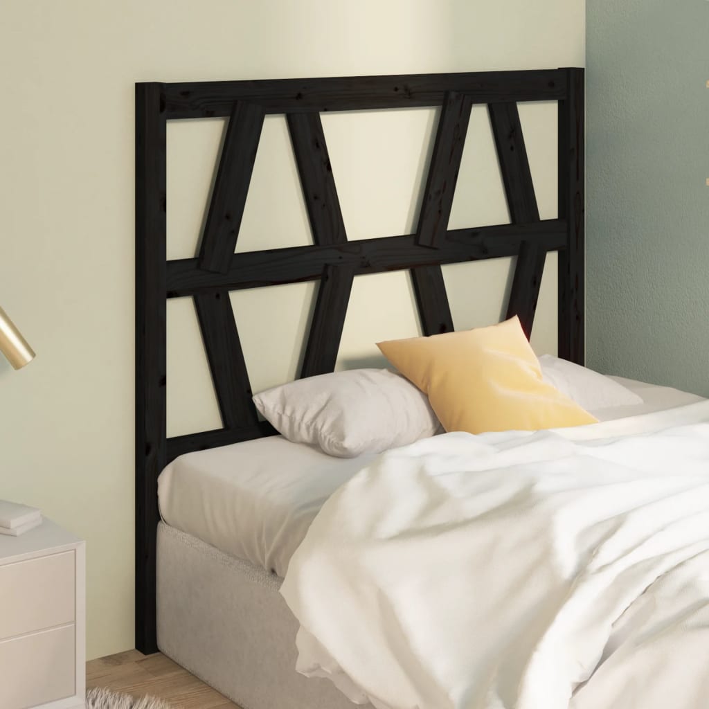 Bed Headboard | Black | Solid Pine Wood | Single size | Decorative Inlays
