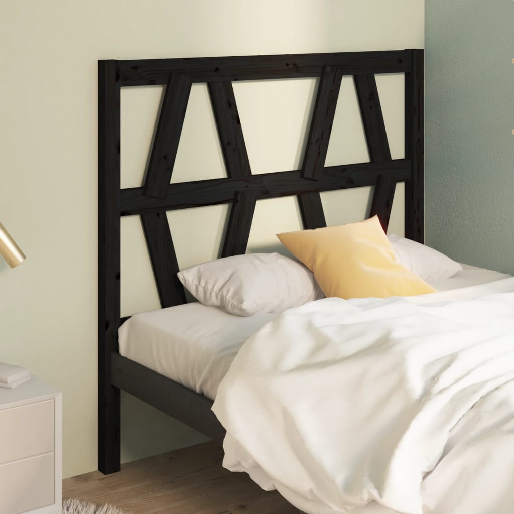 Bed Headboard | Black | Solid Pine Wood | Single size | Decorative Inlays