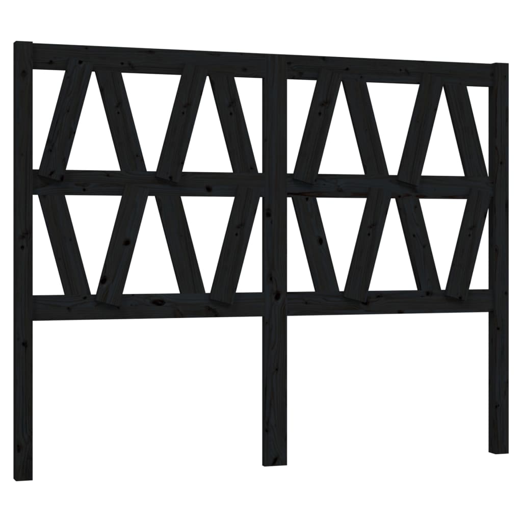 Bed Headboard | Black | Solid Pine | Decorative Inlays | Rectangular