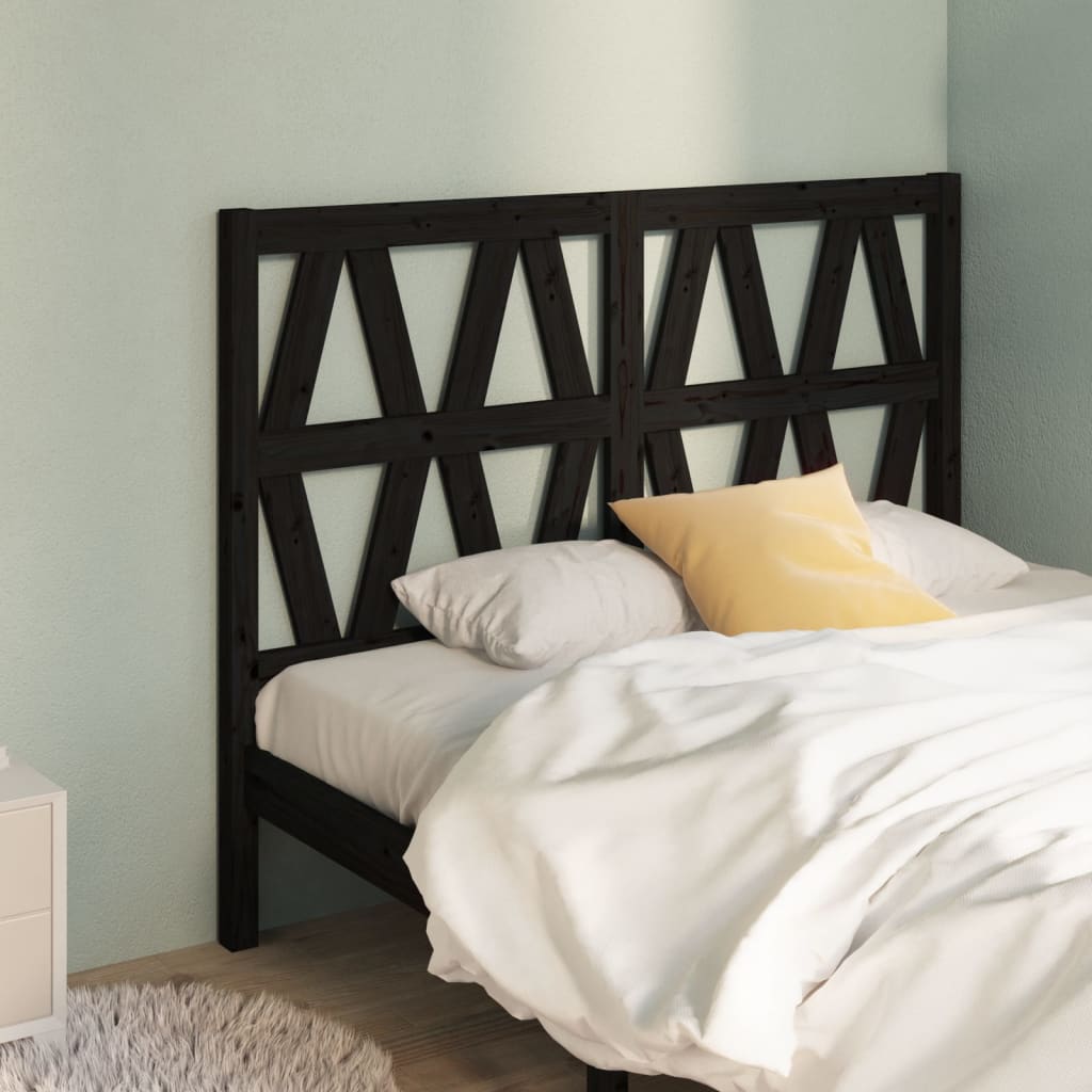 Bed Headboard | Black | Solid Pine | Decorative Inlays | Rectangular