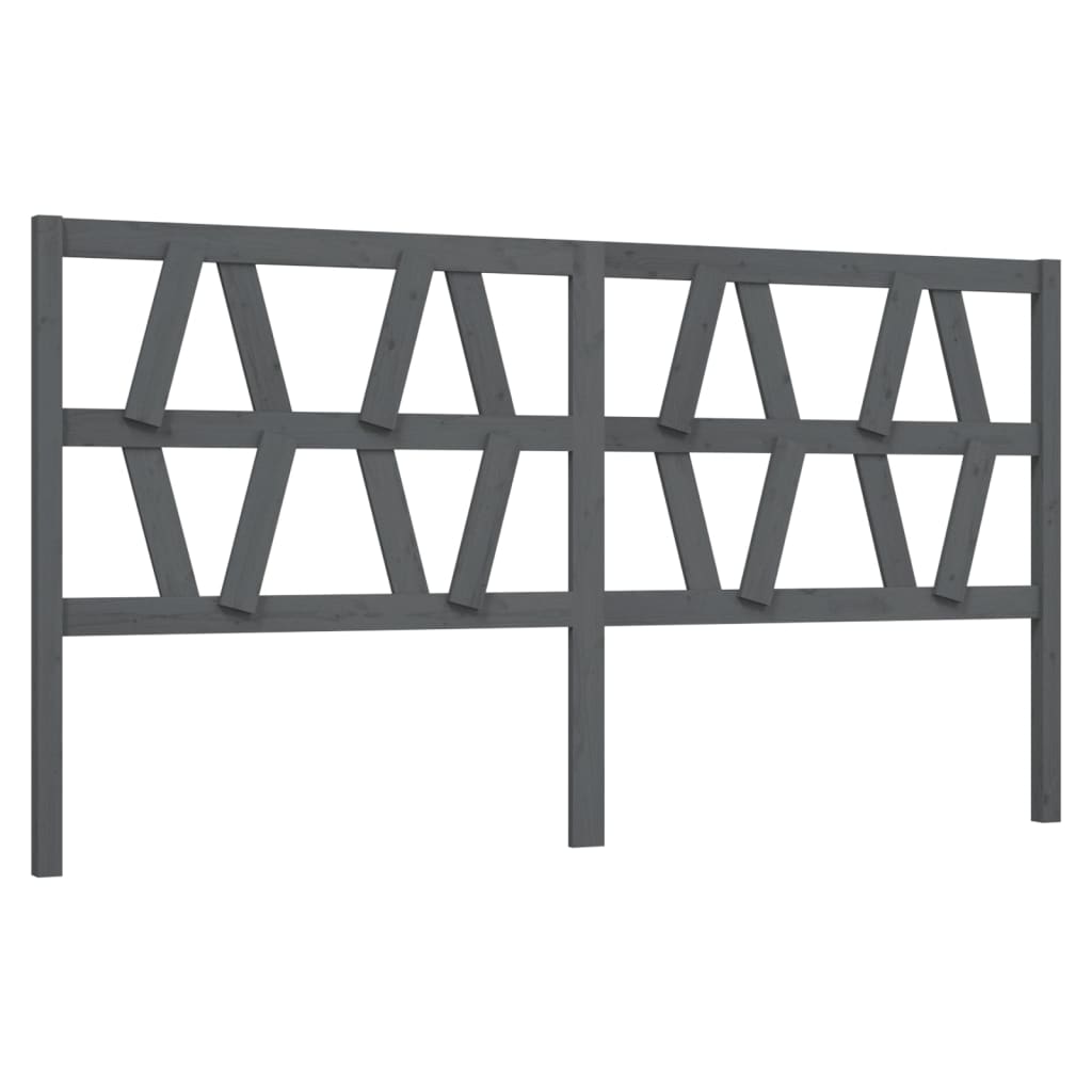 Bed Headboard | Grey | Solid pine wood | 206x4x100 cm | Decorative Inlays