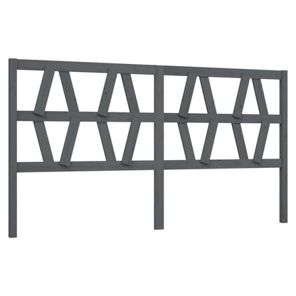 Bed Headboard | Grey | Solid pine wood | 206x4x100 cm | Decorative Inlays