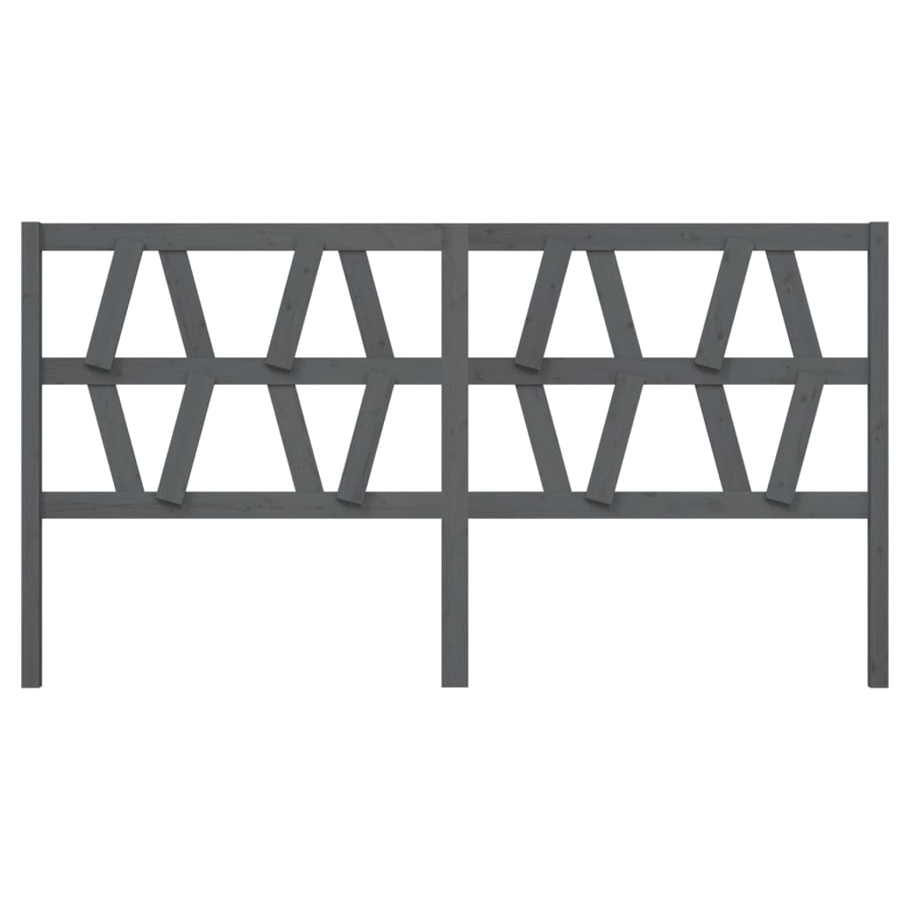 Bed Headboard | Grey | Solid pine wood | 206x4x100 cm | Decorative Inlays