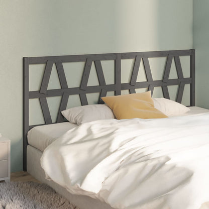 Bed Headboard | Grey | Solid pine wood | 206x4x100 cm | Decorative Inlays