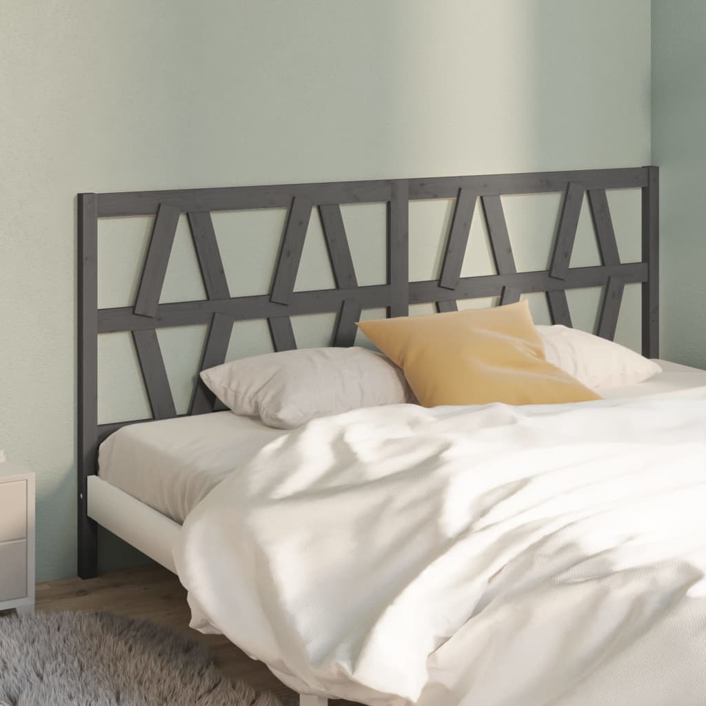 Bed Headboard | Grey | Solid pine wood | 206x4x100 cm | Decorative Inlays