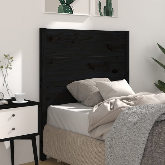Headboard | Black | Solid pine wood | 96x4x100 cm | Decorative Inlays