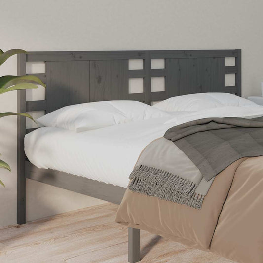 Headboard | Grey | Solid Pinewood | 206x4x100 cm | Decorative Inlays