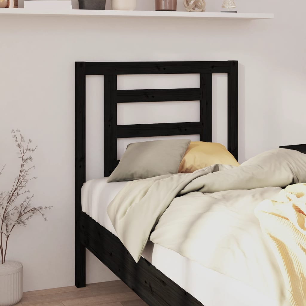 Headboard | Black | Solid pine wood | 81x4x100 cm |  Decorative Inlays
