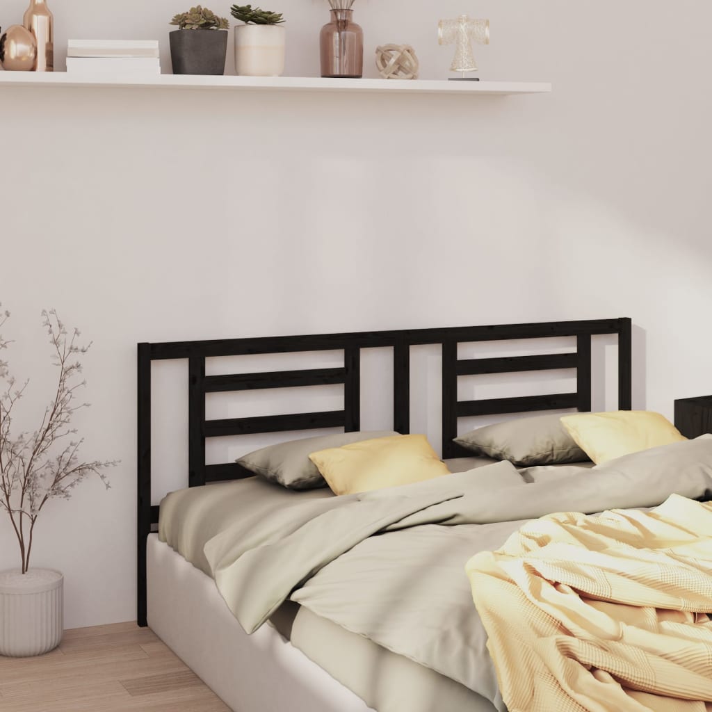 Bed Headboard | Black | Solid Pine Wood | 206 x 4 x 100 cm