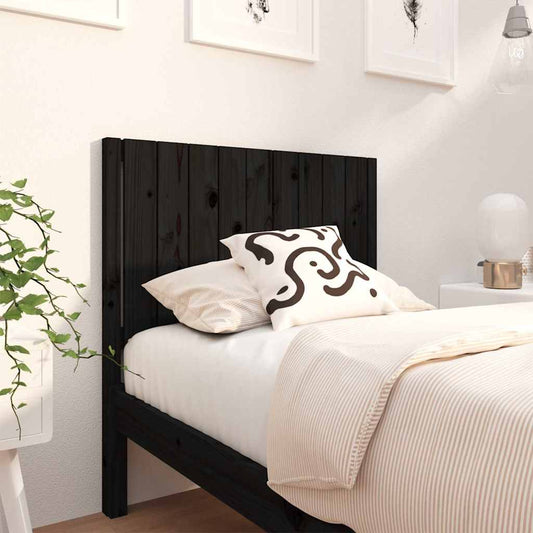 Bed Headboard | Black | Solid Pine Wood | Medium | Decorative Inlays