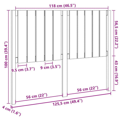 Bed Headboard Grey 125.5x4x100 cm Solid Wood Pine