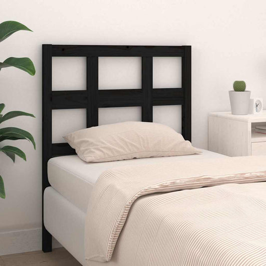 Bed Headboard | Black | Solid Pine Wood | Extra tall | Decorative Inlays