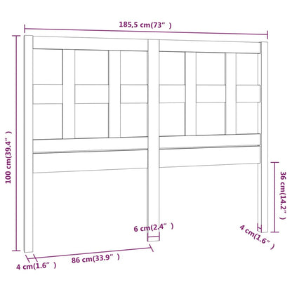 Bed Headboard Grey 185.5x4x100 cm Solid Wood Pine