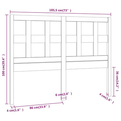 Bed Headboard Black 185.5x4x100 cm Solid Wood Pine