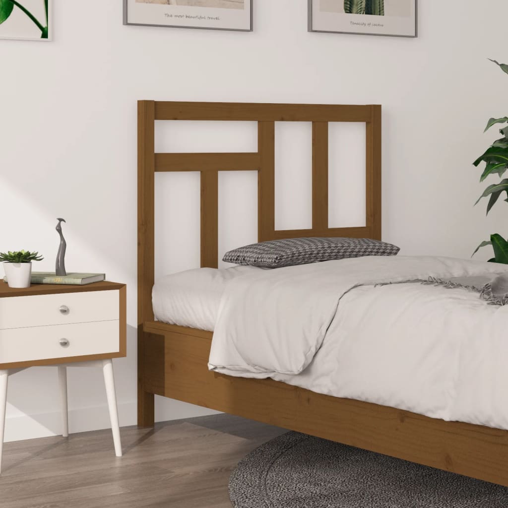 Bed Headboard | Honey brown | Solid pine wood | Decorative Inlays