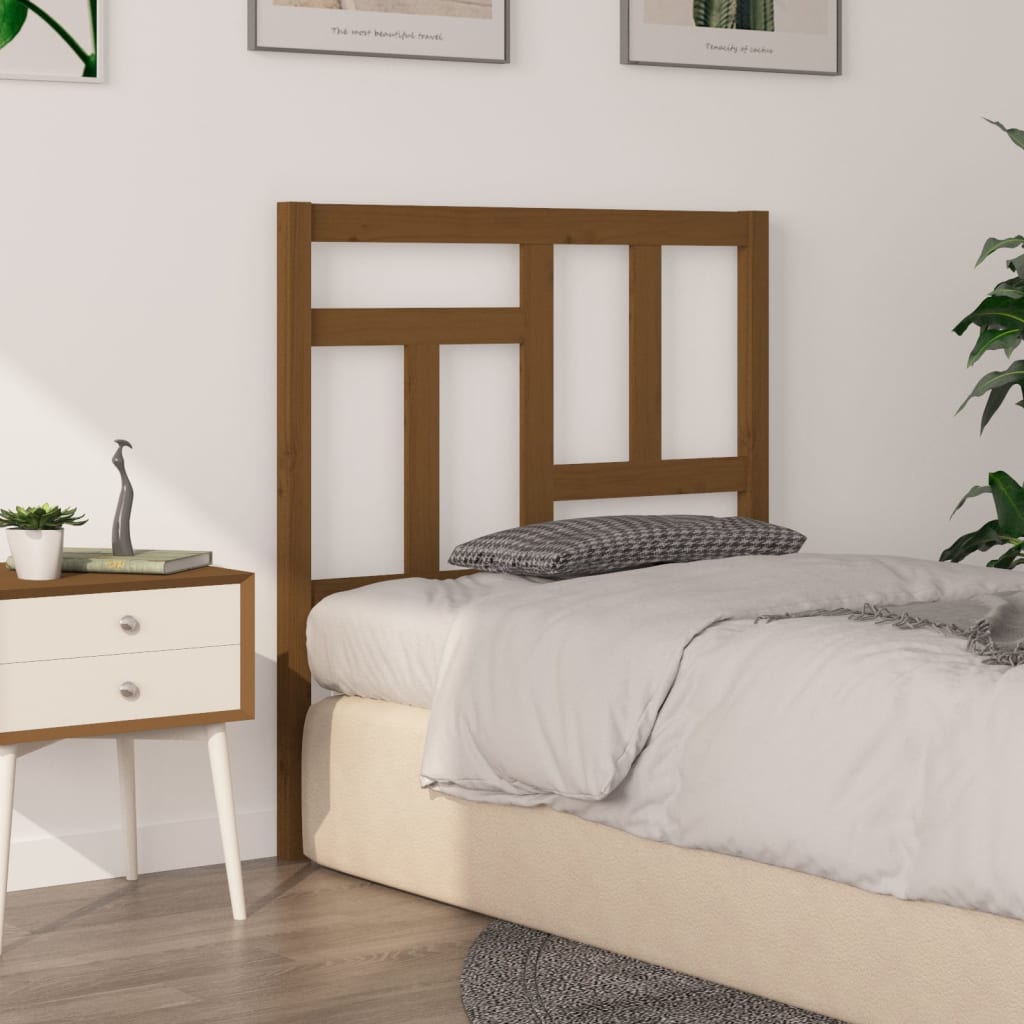 Bed Headboard | Honey brown | Solid pine wood | Decorative Inlays