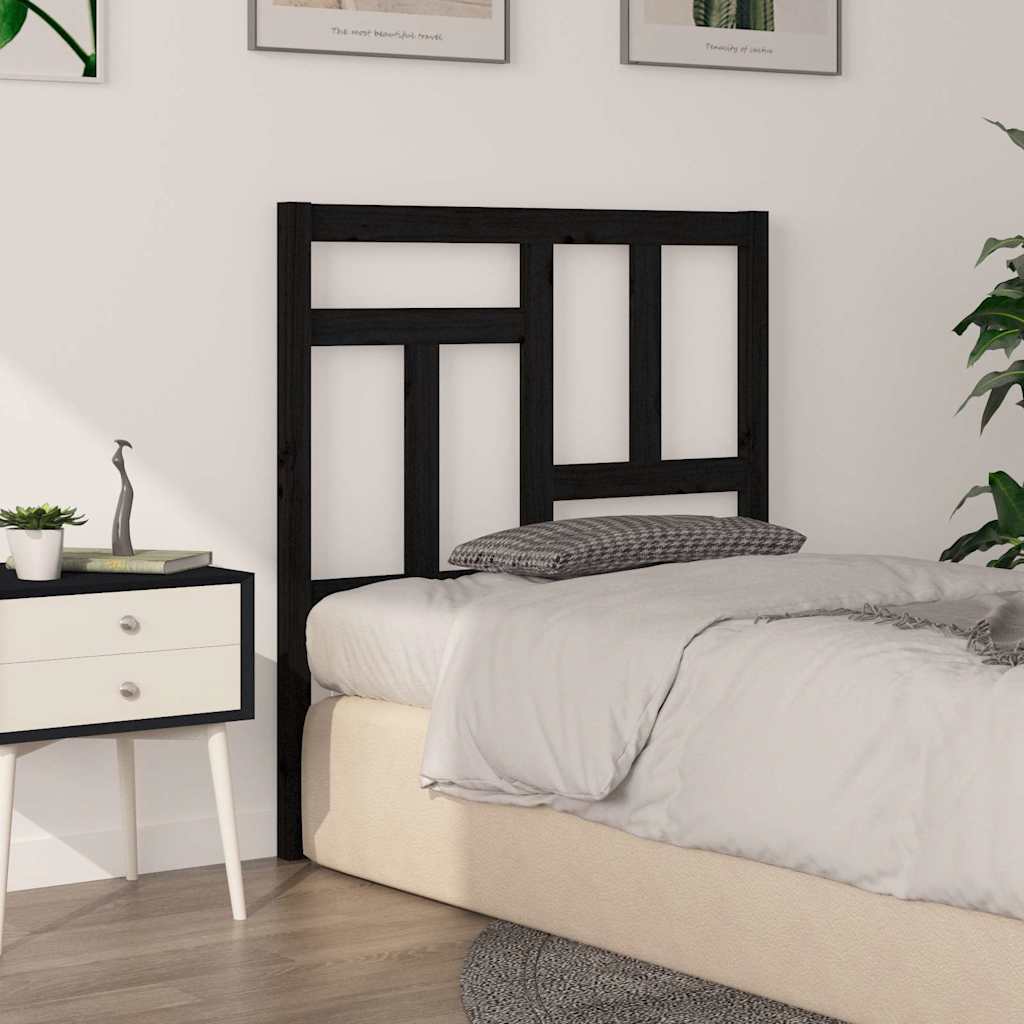 Bed Headboard | Black | Solid pine wood | 95.5 x 4 x 100 cm