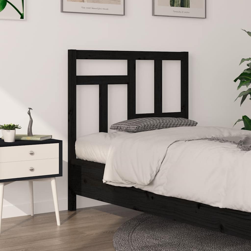 Bed Headboard | Black | Solid pine wood | 95.5 x 4 x 100 cm
