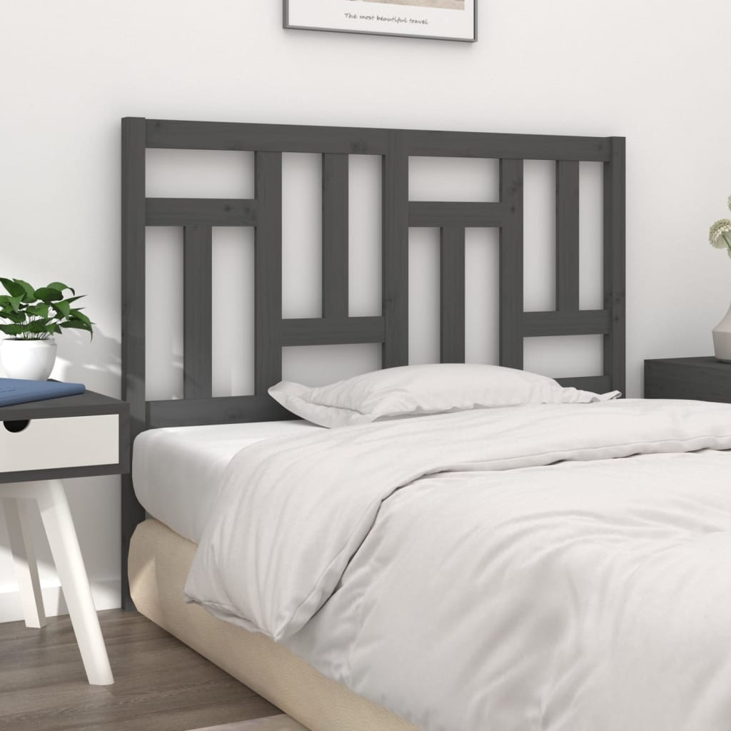 Bed Headboard | Grey | Solid pinewood | 125.5 cm x 4 cm x 100 cm