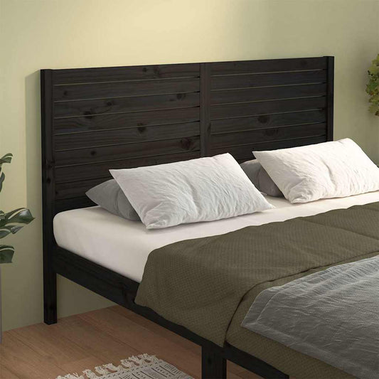 Bed Headboard | Black | Solid pine wood | 146x4x100 cm
