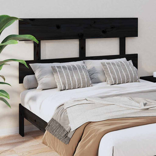 Bed Headboard | Black | Solid pine wood | 124x3x81 cm | Decorative Inlays