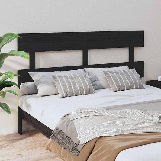 Bed Headboard | Black | Solid pine wood | Queen | Decorative Inlays