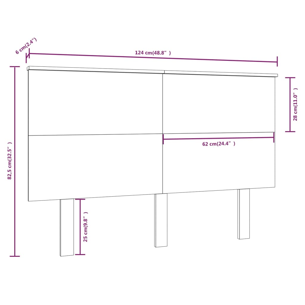 Bed Headboard White 124x6x82.5 cm Solid Wood Pine