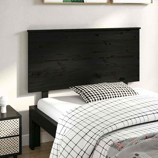 Bed Headboard | Black | Solid pine wood | 124x6x82.5 cm