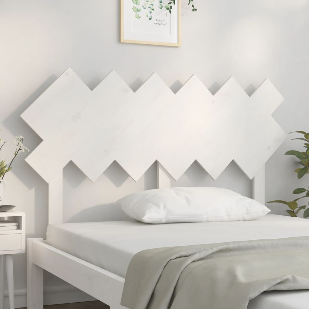 Bed Headboard | White | Solid Pine Wood | 132x3x81 cm | Decorative Inlays