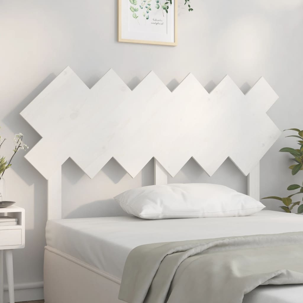Bed Headboard | White | Solid Pine Wood | 132x3x81 cm | Decorative Inlays