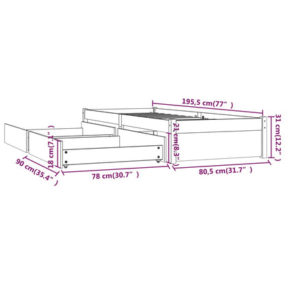 Bed Frame without Mattress with Drawers White Small Single