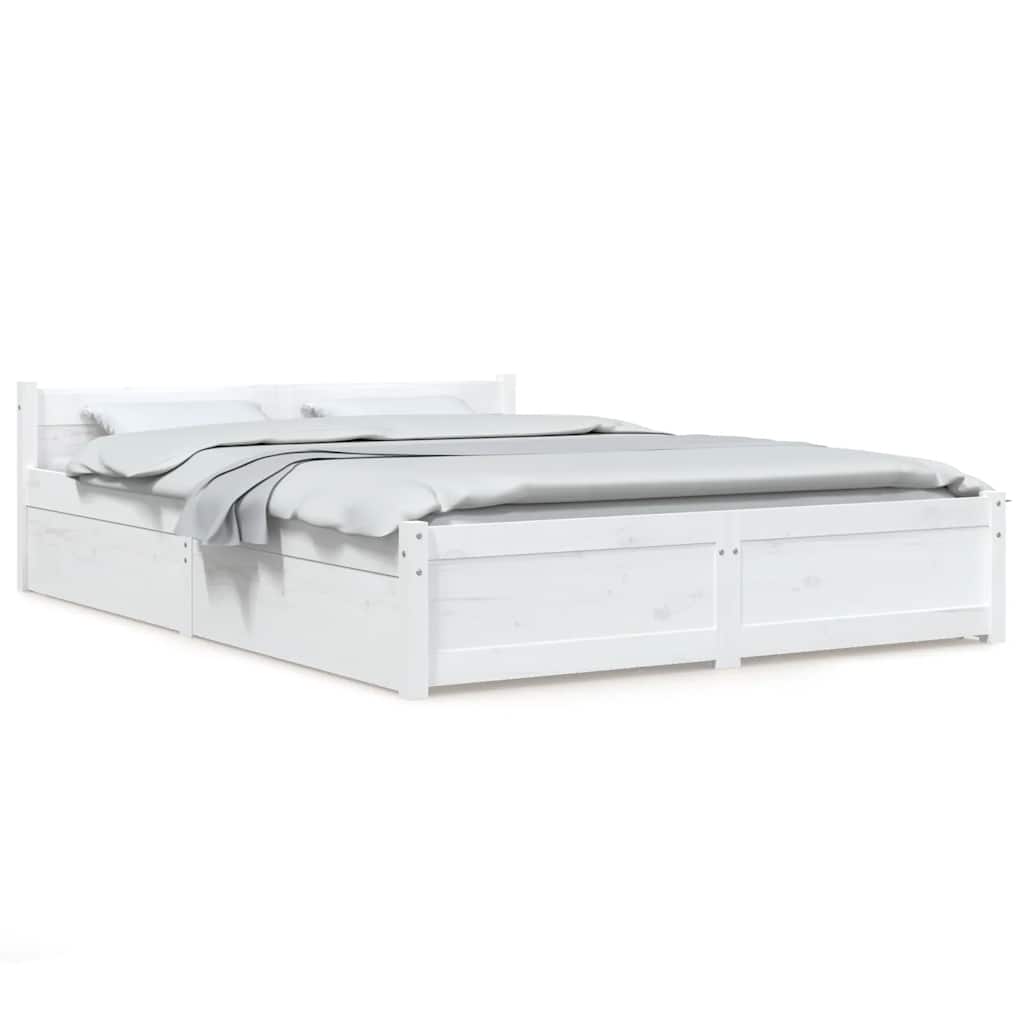 Bed Frame without Mattress with Drawers White Double