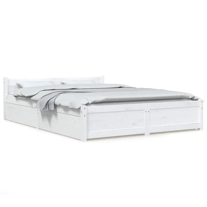 Bed Frame without Mattress with Drawers White Double