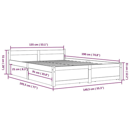 Bed Frame without Mattress with Drawers White Double