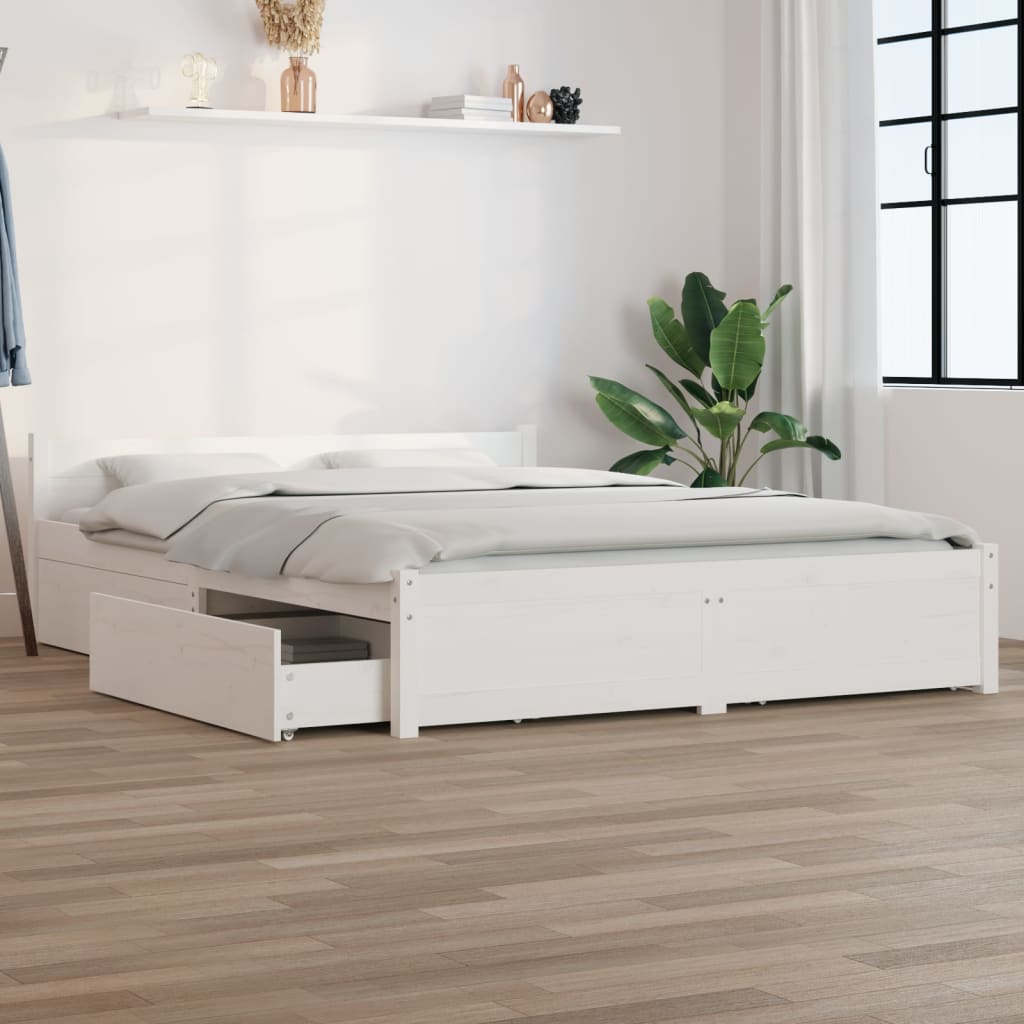 Bed Frame without Mattress with Drawers White 120x200 cm