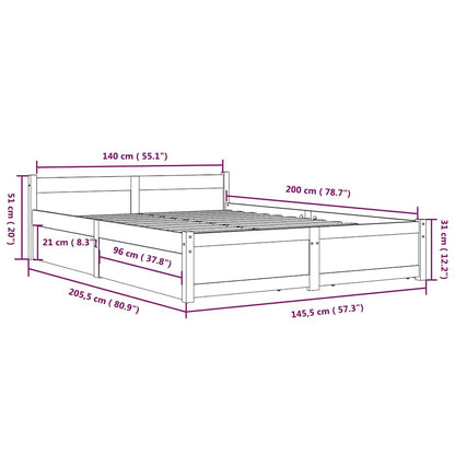 3103559 vidaXL Bed Frame without Mattress with Drawers 140x200 cm (815044+814999)