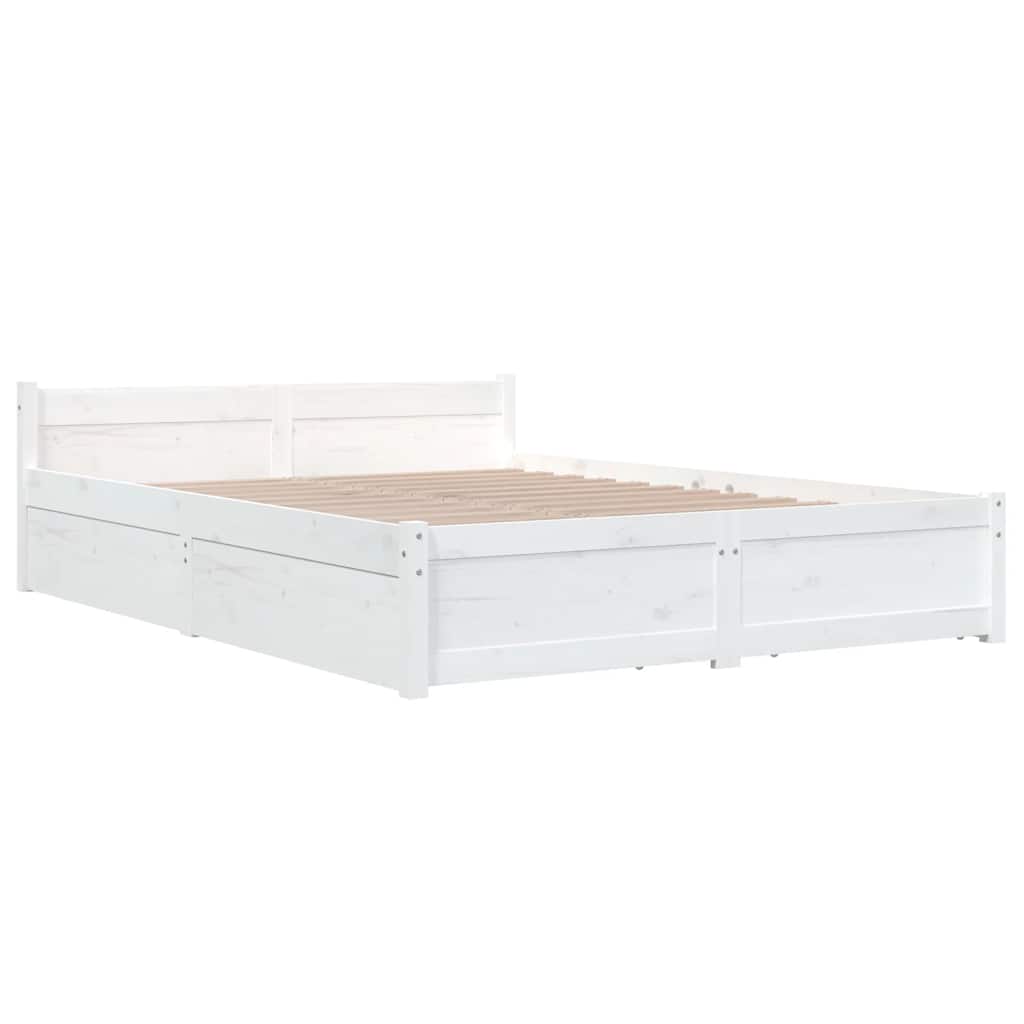 3103560 vidaXL Bed Frame without Mattress with Drawers White 140x200 cm (815045+815000)