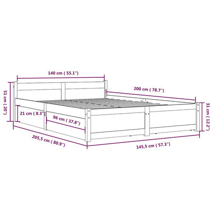 3103560 vidaXL Bed Frame without Mattress with Drawers White 140x200 cm (815045+815000)