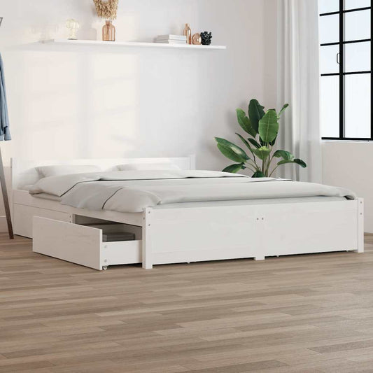3103560 vidaXL Bed Frame without Mattress with Drawers White 140x200 cm (815045+815000)