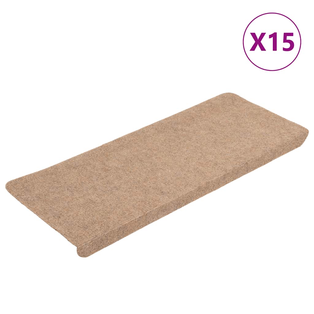 343476 vidaXL Stair Mats Self-adhesive 15 pcs 65x24,5x3,5 cm Beige