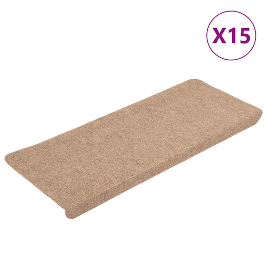 343476 vidaXL Stair Mats Self-adhesive 15 pcs 65x24,5x3,5 cm Beige