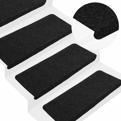 343478 vidaXL Stair Mats Self-adhesive 15 pcs 65x24,5x3,5 cm Black