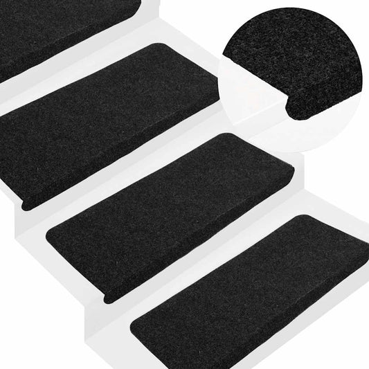 343478 vidaXL Stair Mats Self-adhesive 15 pcs 65x24,5x3,5 cm Black