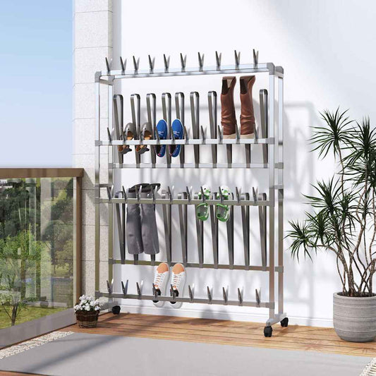Shoe Rack | Silver | Aluminium, PS, PE | Medium | Rollable | Shoe Rack
